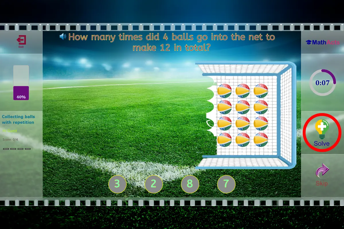 MathActs showing a full graphical solution to a maths question